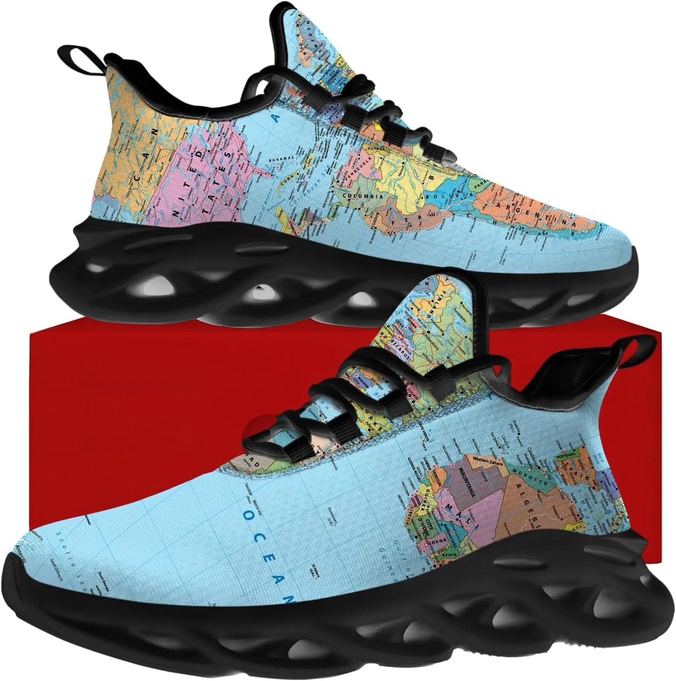 Ciadoon World Map Shoes for Women Men Road Running Walking Tennis Athletic Lightweight Sneakers World Flag Shoes Gifts for Men Women