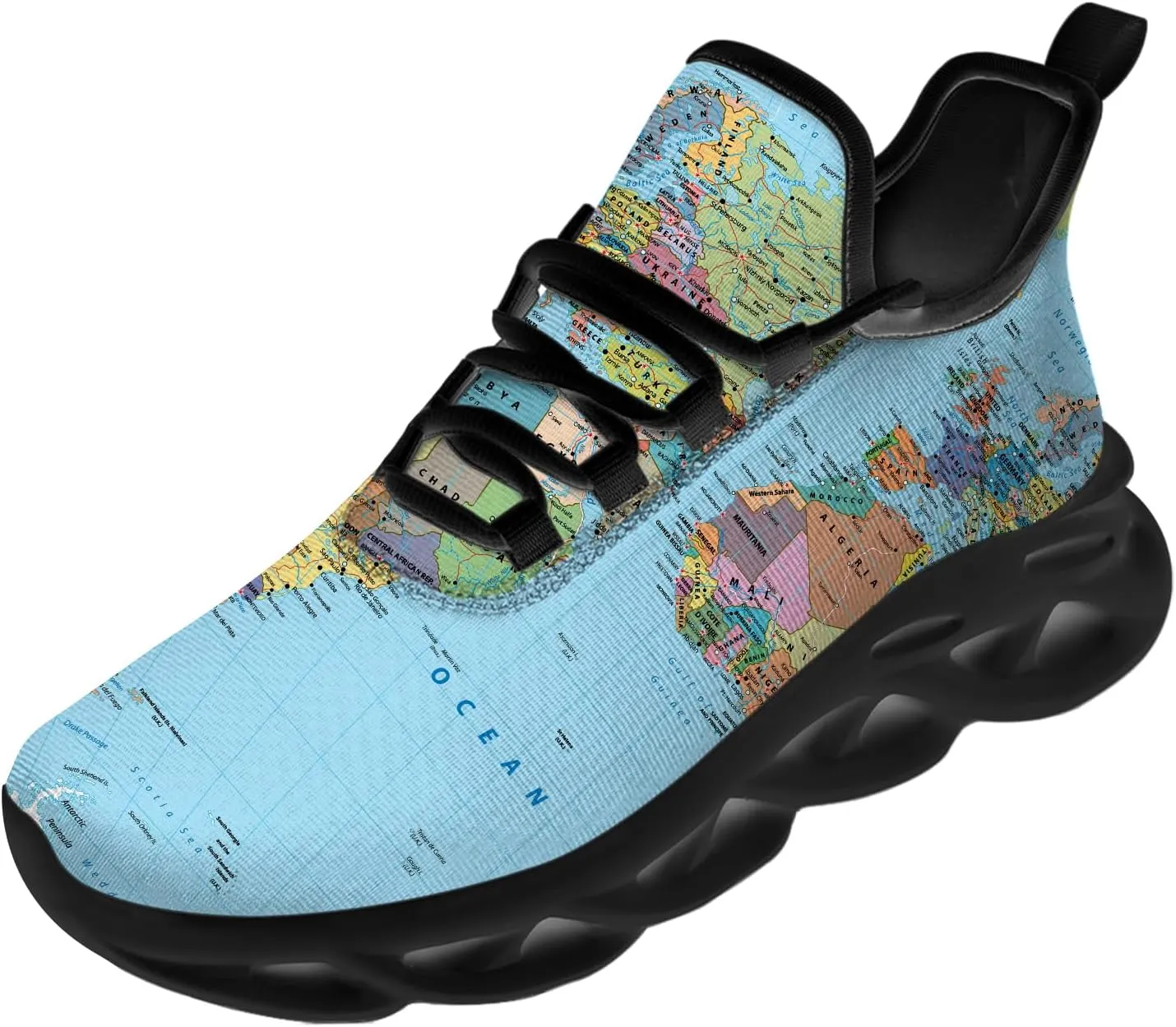 Ciadoon World Map Shoes for Women Men Road Running Walking Tennis Athletic Lightweight Sneakers World Flag Shoes Gifts for Men Women