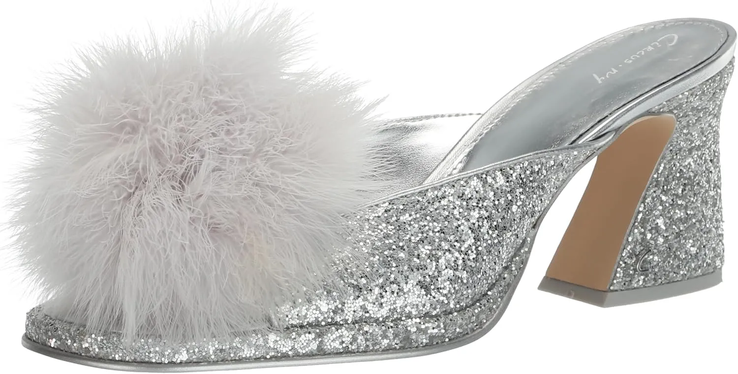Circus NY by Sam Edelman Women's Hadie Heeled Sandal, Soft Silver Glitter Fluff, 7.5
