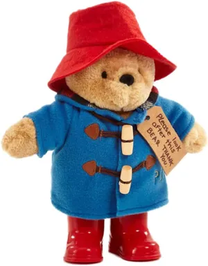 Classic Paddington Bear with Boots - 25cm Standing Plush Character - Soft & Cuddly Paddington Teddy Bear with Iconic Duffle Coat, Bush Hat & Shiny Red