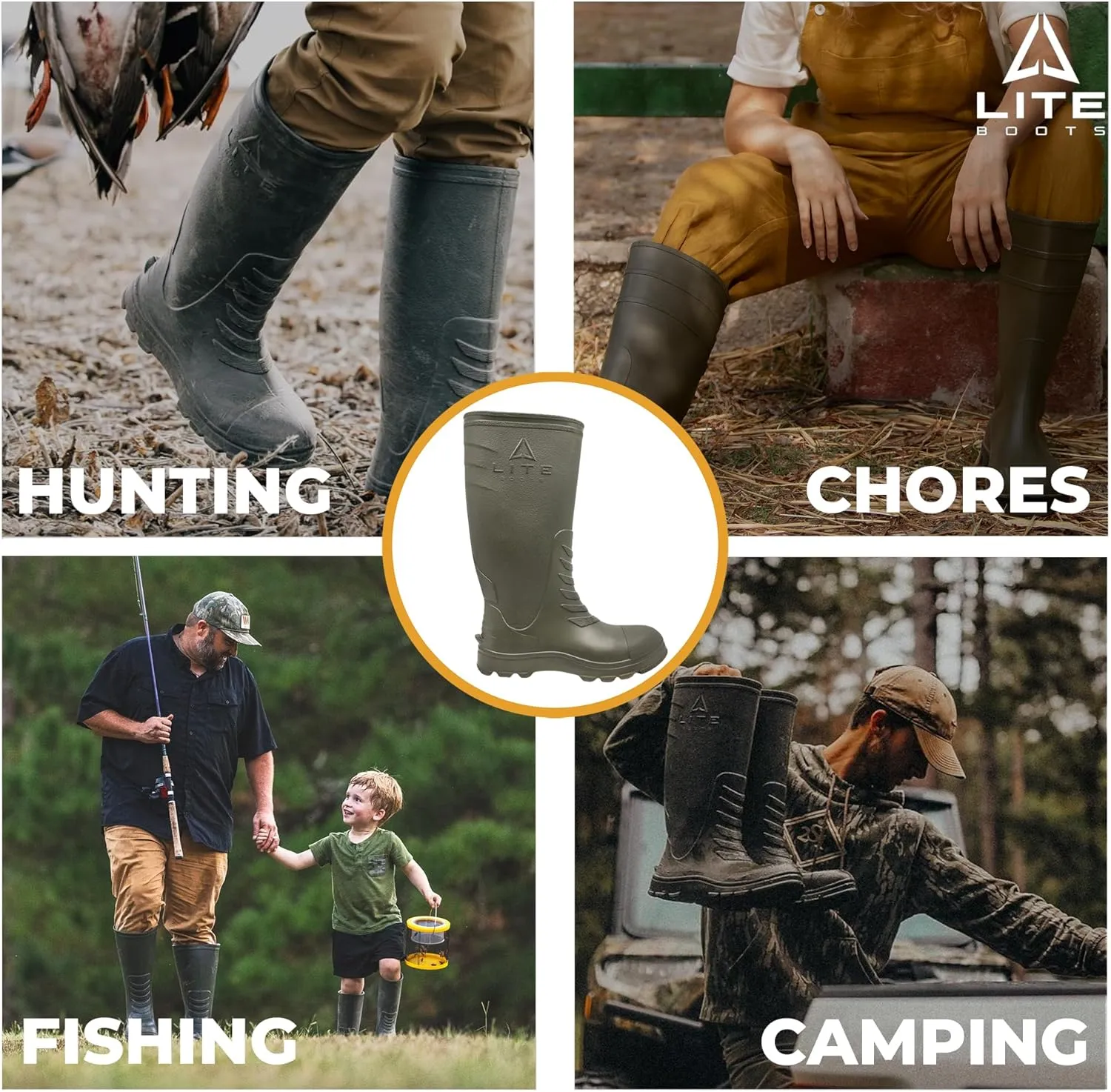 Classic Womens, Waterproof Boots for Women, Insulated, Lightweight, Hunting, Fishing, Wading, Mud, Garden, Chore Boot, Introducing The Lightest Knee High Waterproof Rain Boot Ever Made!