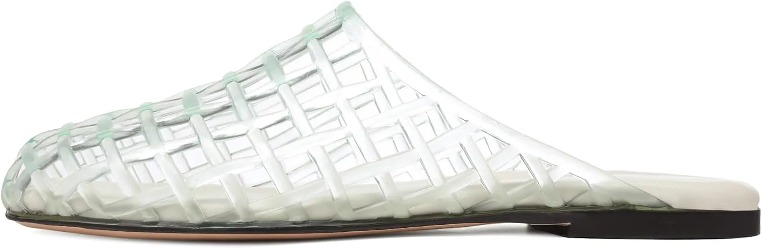 Clear Jelly Shoes for Women Slip on Jelly Mesh Slides Comfortable Closed Toe Flats Sandals Summer Beach Slippers.