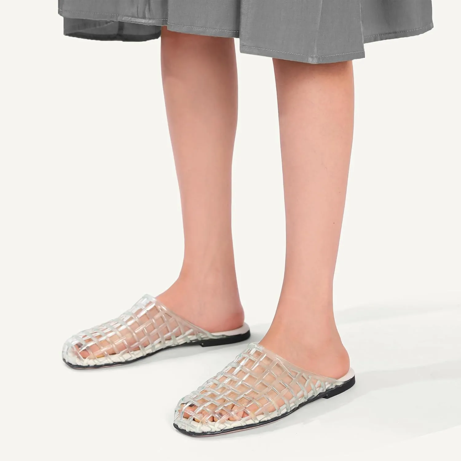 Clear Jelly Shoes for Women Slip on Jelly Mesh Slides Comfortable Closed Toe Flats Sandals Summer Beach Slippers.
