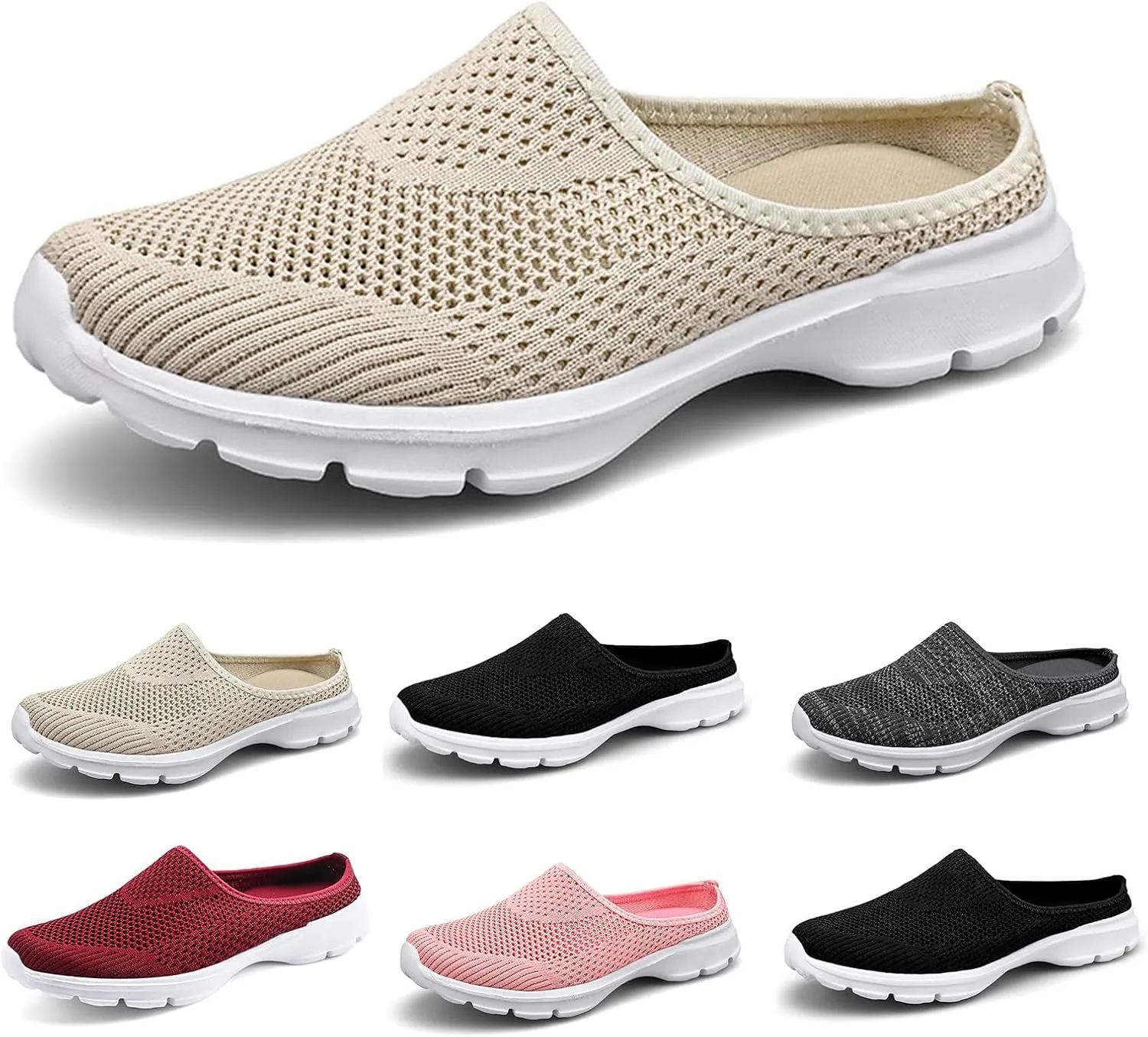 Clogs For Women Breathable Mesh Flat Slippers Casual Slingback Mules Sneakers Closed Round Toe Slip On Slippers Lightweight Athletic Outdoor Walking Shoes