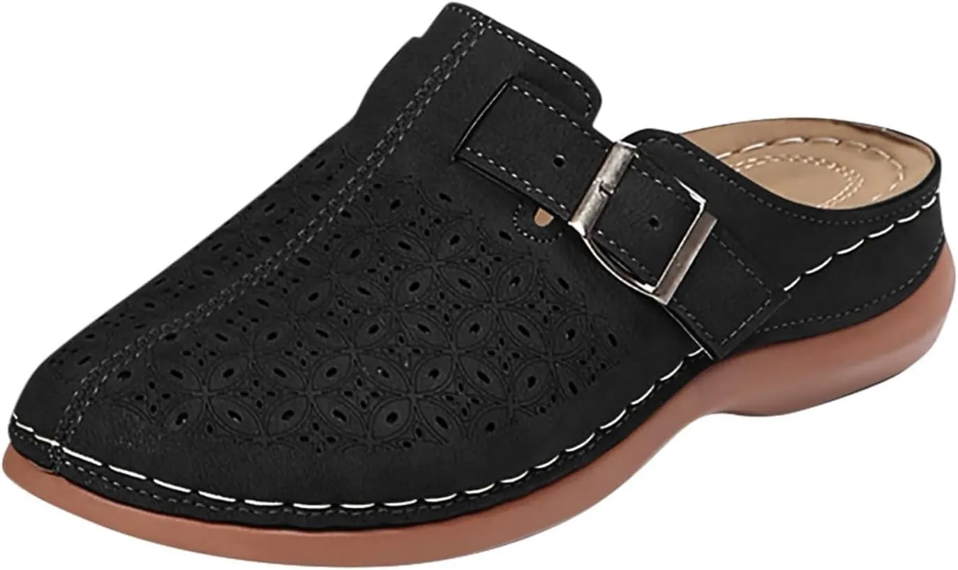 Clogs for Women Mules Shoes Comfortable Orthopedic Low Wedge Sandals Slip On Closed Toe Hollow Out Slippers for Summer, Beach, Hiking & Casual Wear