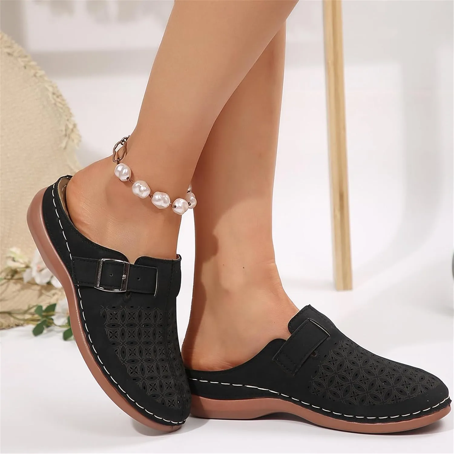 Clogs for Women Mules Shoes Comfortable Orthopedic Low Wedge Sandals Slip On Closed Toe Hollow Out Slippers for Summer, Beach, Hiking & Casual Wear