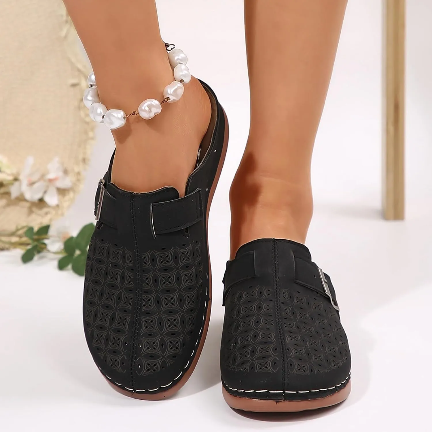 Clogs for Women Mules Shoes Comfortable Orthopedic Low Wedge Sandals Slip On Closed Toe Hollow Out Slippers for Summer, Beach, Hiking & Casual Wear