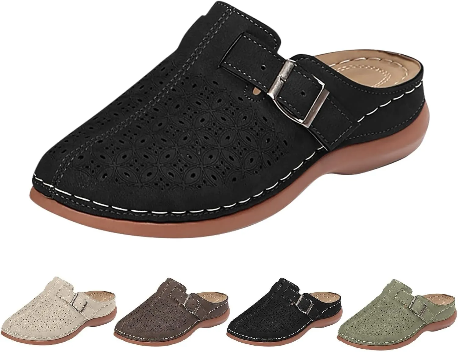 Clogs for Women Mules Shoes Comfortable Orthopedic Low Wedge Sandals Slip On Closed Toe Hollow Out Slippers for Summer, Beach, Hiking & Casual Wear