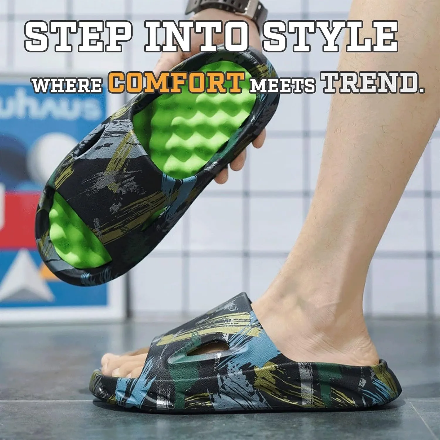 Cloud Slides for Women Men Cool Pillow Slippers Non-Slip Shower Bath Platform Foam Sandals for Indoor Outdoor House Pool