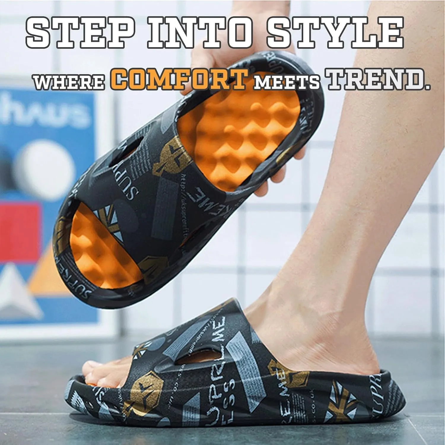 Cloud Slides for Women Men Cool Pillow Slippers Non-Slip Shower Bath Platform Foam Sandals for Indoor Outdoor House Pool