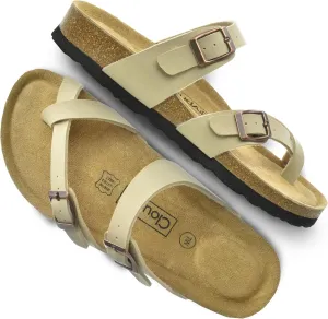CLOUDAIR Primo Toe-Thong Slide Women's Sandals, Two Adjustable Buckle Straps and Cork Footbed, Suede Insoles