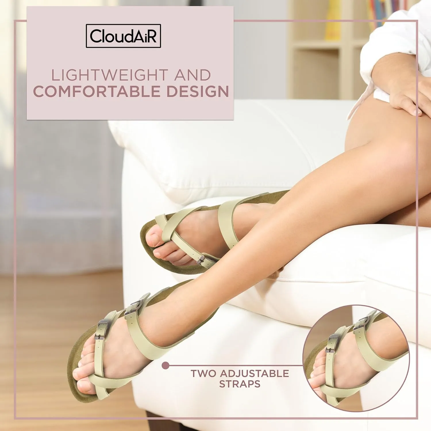 CLOUDAIR Primo Toe-Thong Slide Women's Sandals, Two Adjustable Buckle Straps and Cork Footbed, Suede Insoles