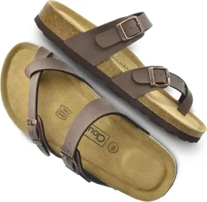 CLOUDAIR Primo Toe-Thong Slide Women's Sandals, Two Adjustable Buckle Straps and Cork Footbed, Suede Insoles