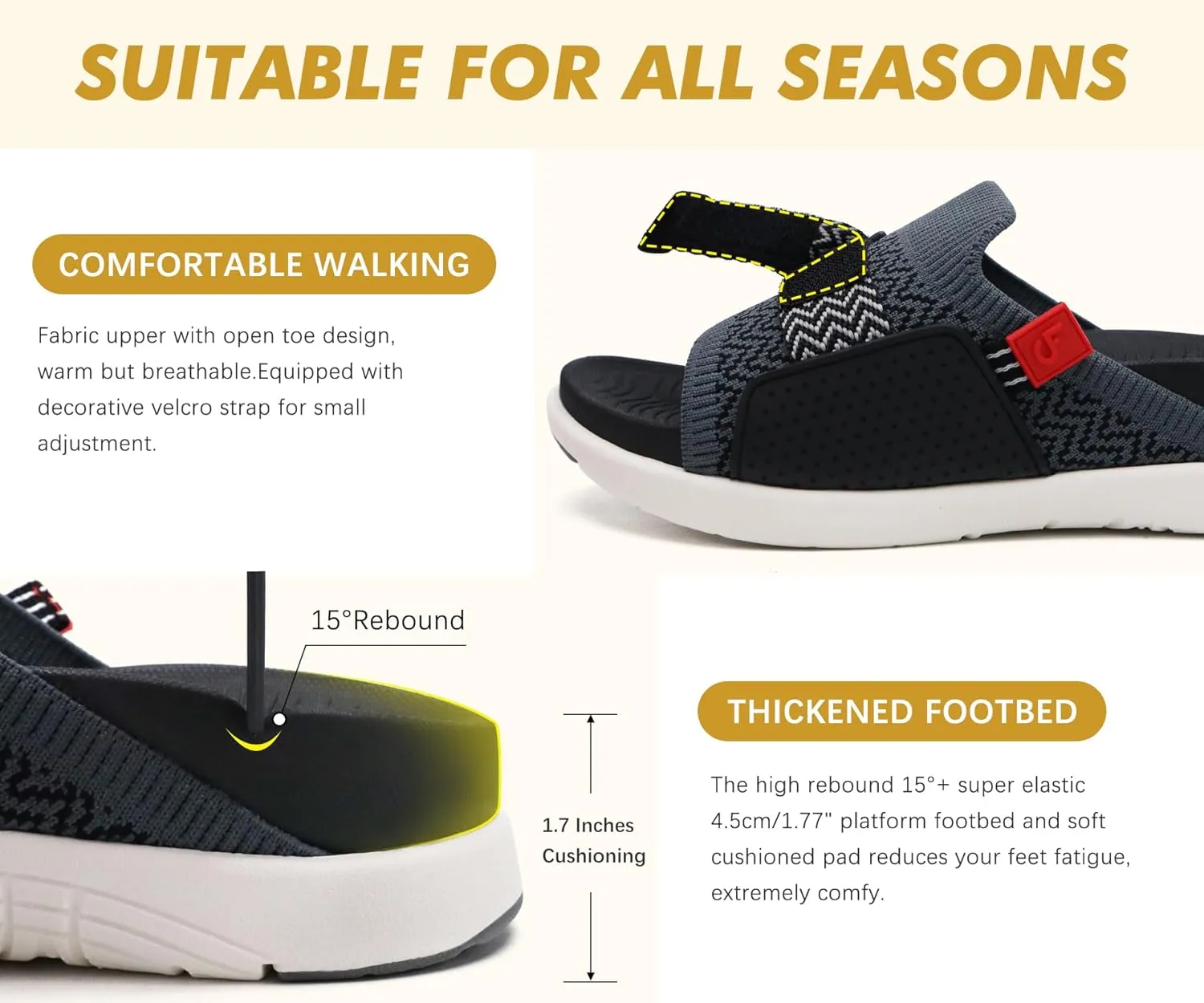 COFACE Women’s Orthotic Sandals Comfortable Plantar Fasciitis Arch Support Sandal Slippers Ladies Fashion Fabric Kint Slides Sandals with Lightweight Athletic Soft Cushion Footbed (US Size 5-11)