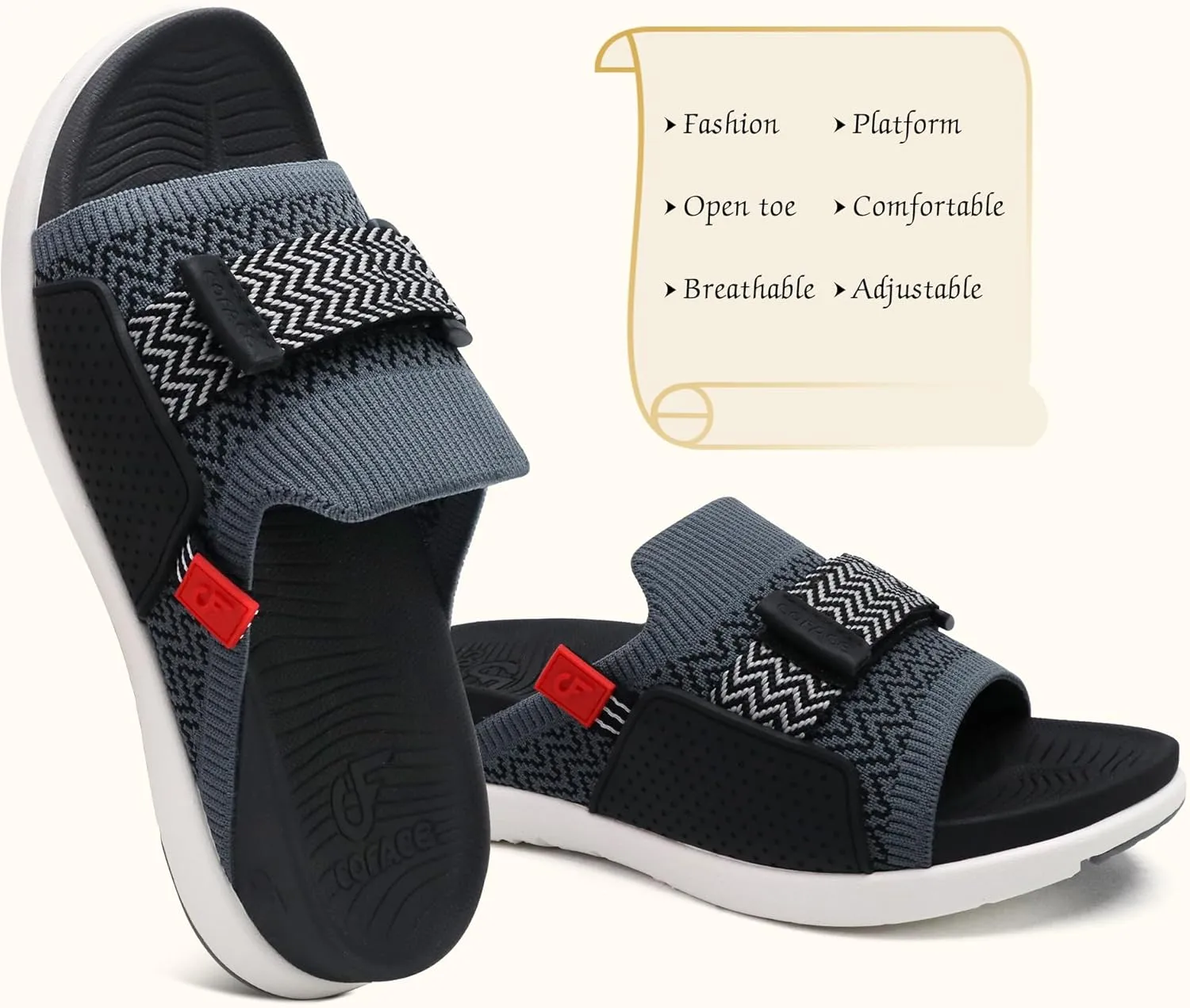 COFACE Women’s Orthotic Sandals Comfortable Plantar Fasciitis Arch Support Sandal Slippers Ladies Fashion Fabric Kint Slides Sandals with Lightweight Athletic Soft Cushion Footbed (US Size 5-11)