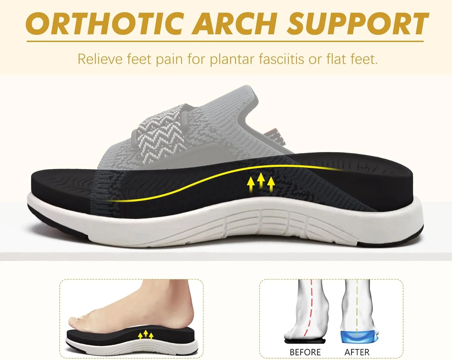 COFACE Women’s Orthotic Sandals Comfortable Plantar Fasciitis Arch Support Sandal Slippers Ladies Fashion Fabric Kint Slides Sandals with Lightweight Athletic Soft Cushion Footbed (US Size 5-11)