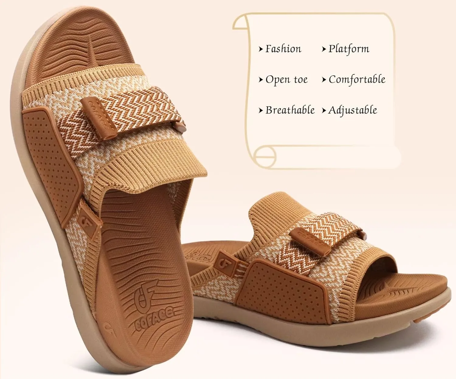COFACE Women’s Orthotic Sandals Comfortable Plantar Fasciitis Arch Support Sandal Slippers Ladies Fashion Fabric Kint Slides Sandals with Lightweight Athletic Soft Cushion Footbed (US Size 5-11)