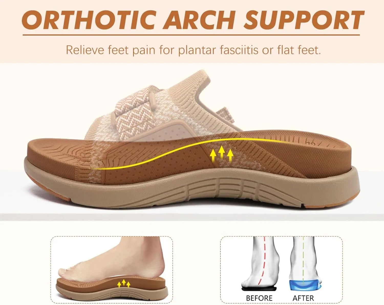 COFACE Women’s Orthotic Sandals Comfortable Plantar Fasciitis Arch Support Sandal Slippers Ladies Fashion Fabric Kint Slides Sandals with Lightweight Athletic Soft Cushion Footbed (US Size 5-11)