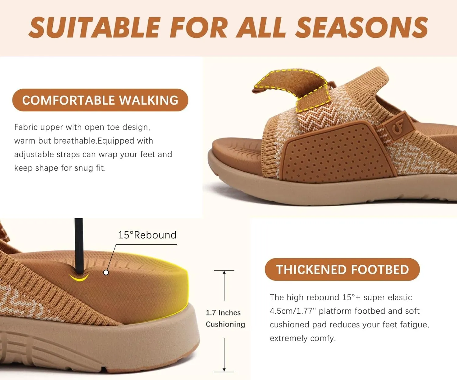 COFACE Women’s Orthotic Sandals Comfortable Plantar Fasciitis Arch Support Sandal Slippers Ladies Fashion Fabric Kint Slides Sandals with Lightweight Athletic Soft Cushion Footbed (US Size 5-11)