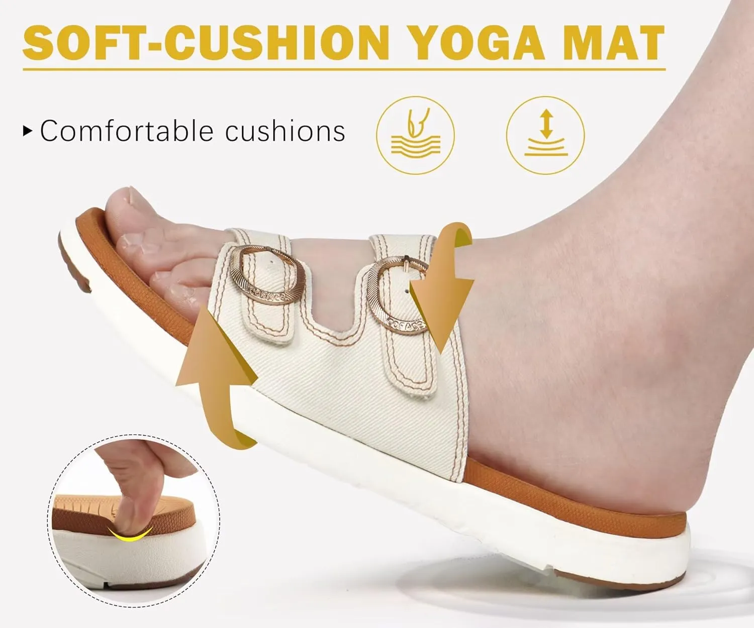 COFACE Womens Orthotic Slides Comfort Plantar Fasciitis Arch Support Slip on Flat Sandals Ladies Soft Cushion Fashion Yoga Mat Slippers With Adjustable Straps
