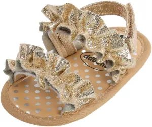 CoKate Baby Girls Sandals Ruffle Bowknot Premium Soft Sole Anti-Slip Open Toe Breathable Summer Outdoor First Walker Shoes Baby Sandals 0-3 months girls