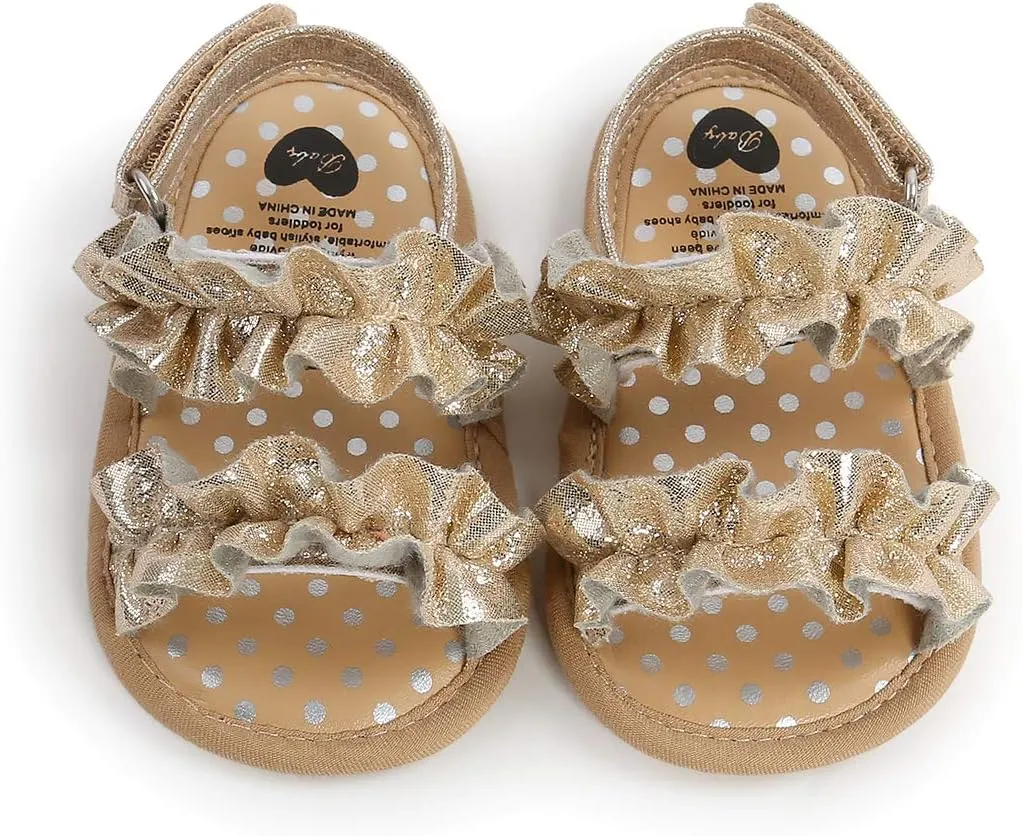 CoKate Baby Girls Sandals Ruffle Bowknot Premium Soft Sole Anti-Slip Open Toe Breathable Summer Outdoor First Walker Shoes Baby Sandals 0-3 months girls