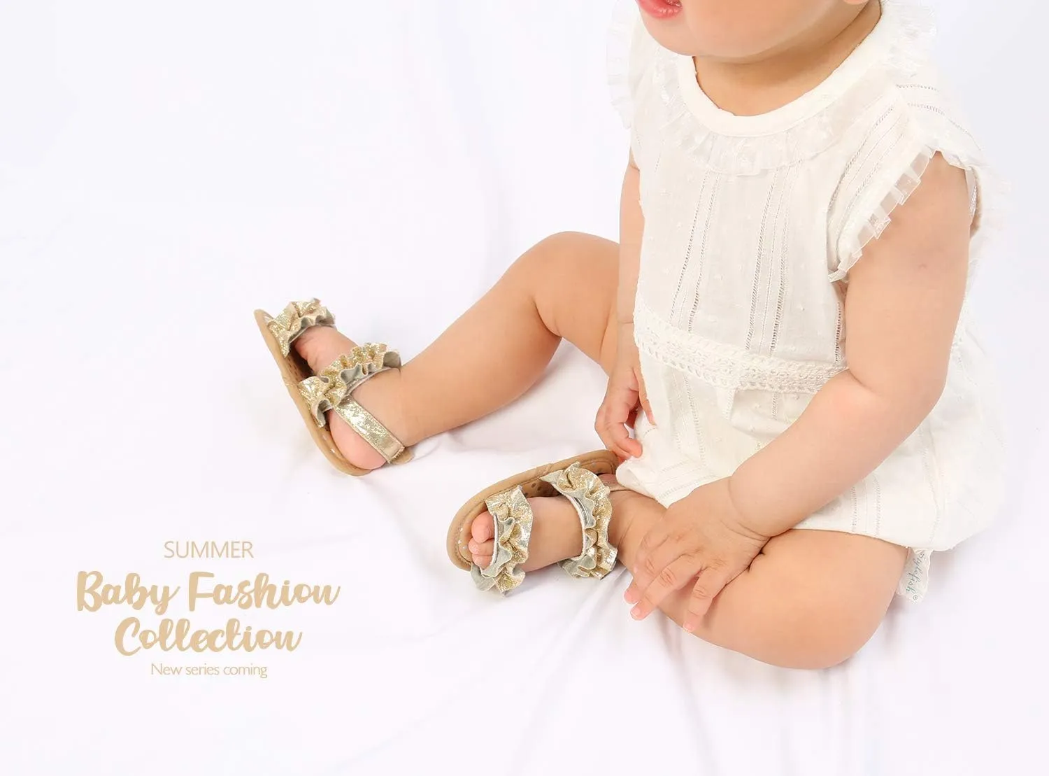 CoKate Baby Girls Sandals Ruffle Bowknot Premium Soft Sole Anti-Slip Open Toe Breathable Summer Outdoor First Walker Shoes Baby Sandals 0-3 months girls