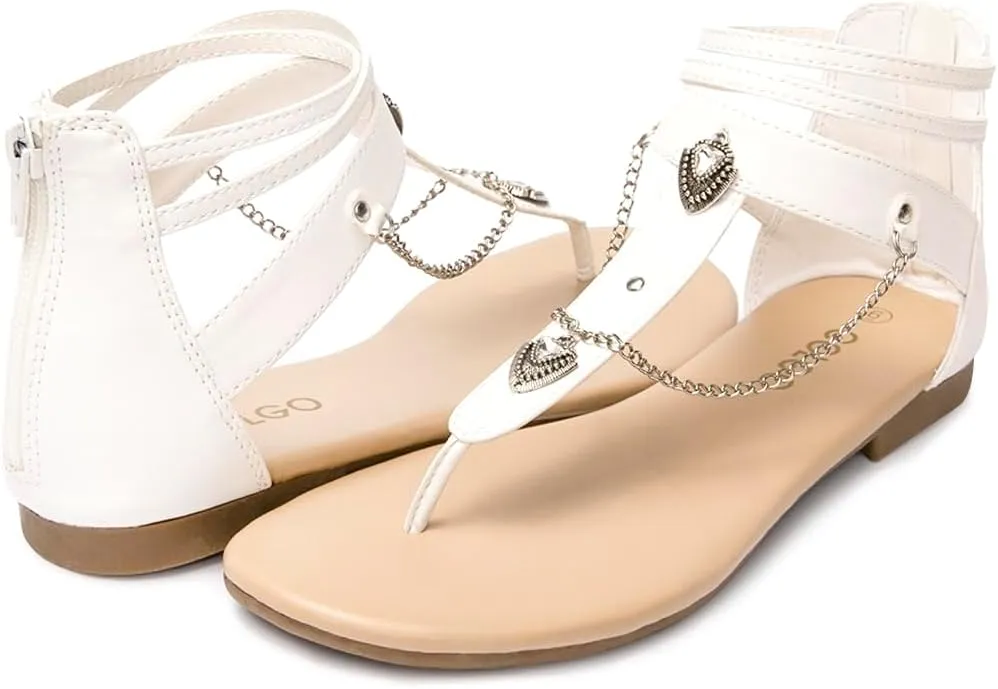 Colgo Thong Flat Sandals with Chain, Ankle Strap Zip Closure Flat Sandals, Women's Casual Sandals for Summer Party