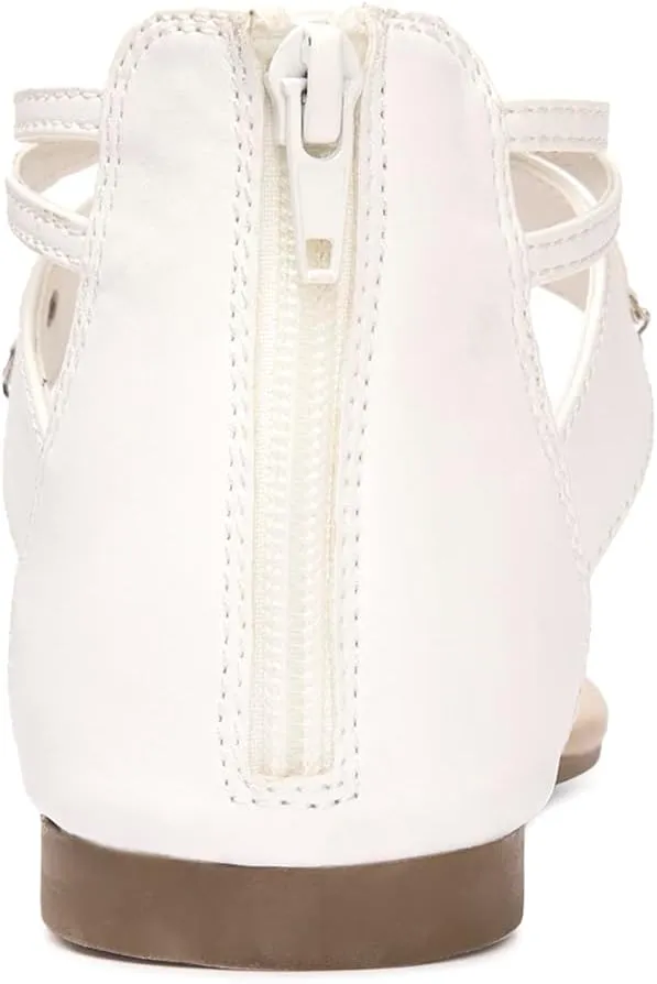 Colgo Thong Flat Sandals with Chain, Ankle Strap Zip Closure Flat Sandals, Women's Casual Sandals for Summer Party