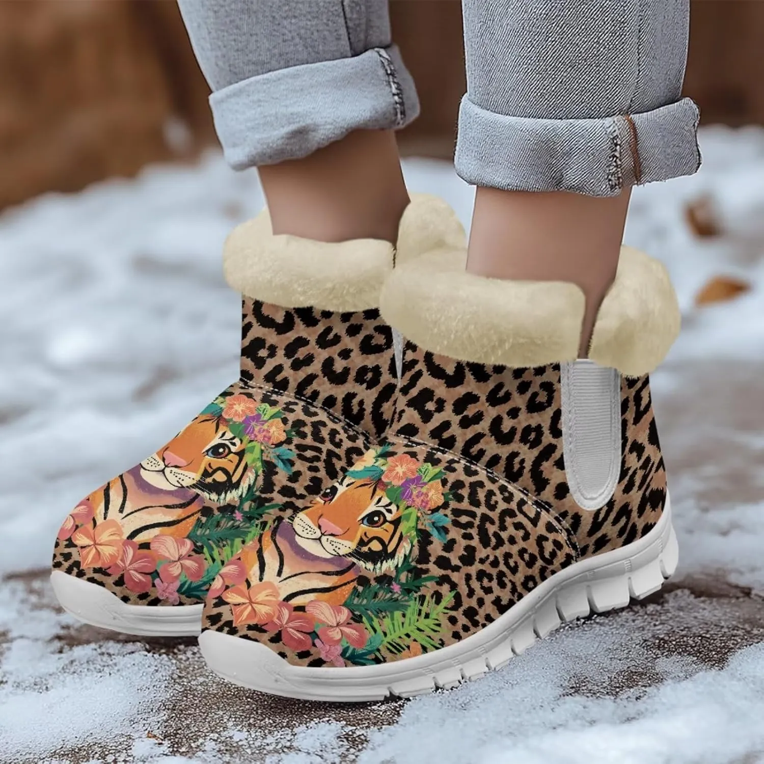 Coloranimal Womens Booties Winter Boots Womens Fuzzy Boots Winter Shoes Warm Fur Lined Snow Boots Ankle Boots Anti Skid Walking Boots