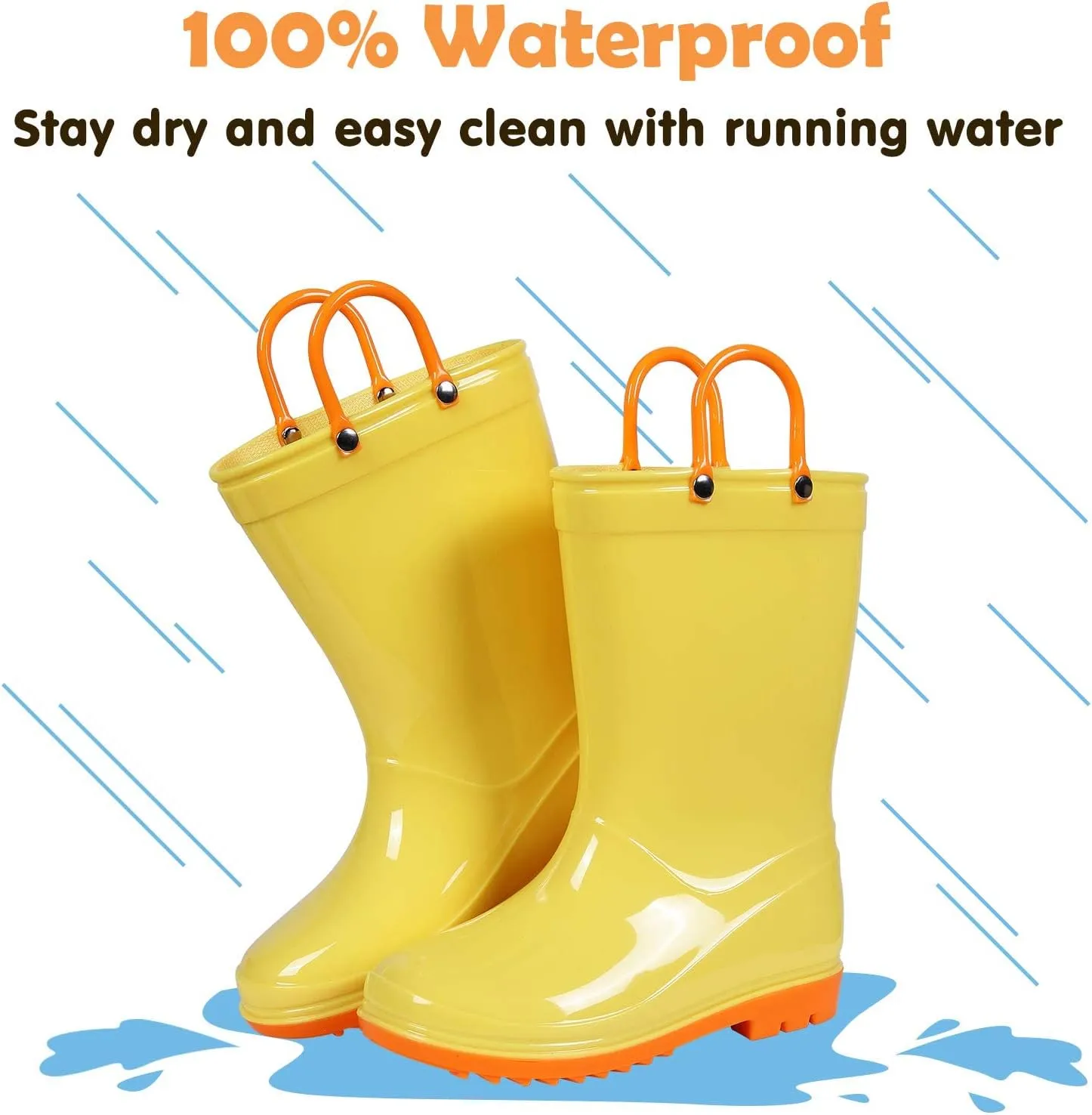 Colorxy Kids Rain Boots for Boys Girls Waterproof Toddler Rain Boots with Easy-On Handles