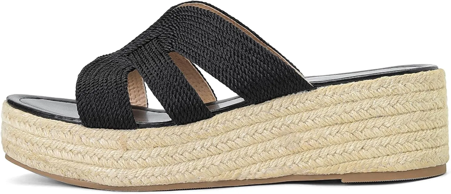 Comfortable Platform Sandals, Wedges Slides Bohemia Sandals, Open Toe Platform Slip on Espadrille Sandals for Women Beach Casual Outdoor Dress Platform Sandals