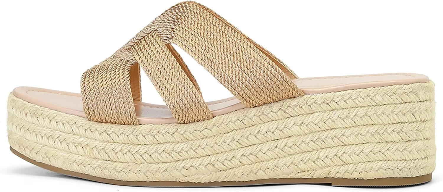 Comfortable Platform Sandals, Wedges Slides Bohemia Sandals, Open Toe Platform Slip on Espadrille Sandals for Women Beach Casual Outdoor Dress Platform Sandals