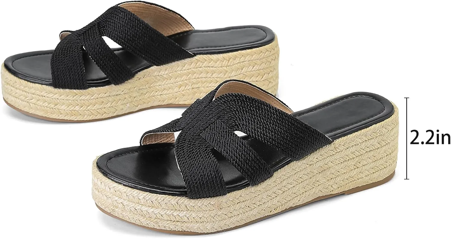 Comfortable Platform Sandals, Wedges Slides Bohemia Sandals, Open Toe Platform Slip on Espadrille Sandals for Women Beach Casual Outdoor Dress Platform Sandals