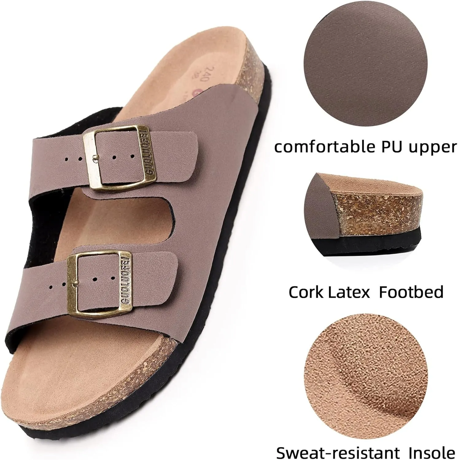 Cork Sandals Women With Arch Support, Comfortable Summer Beach Sandals For Women/Girls/Ladies,Leather Slide Shoes For Women