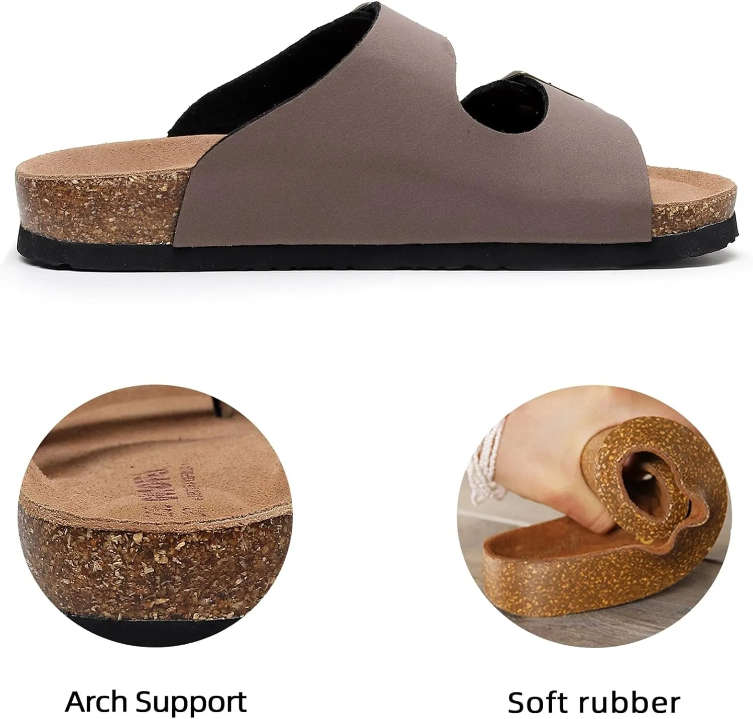 Cork Sandals Women With Arch Support, Comfortable Summer Beach Sandals For Women/Girls/Ladies,Leather Slide Shoes For Women