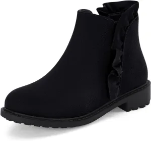 Coutgo Girls Toddler Ankle Boots Low Chunky Heel Side Zipper Cute Dress Ruffle Booties Little Big Kid