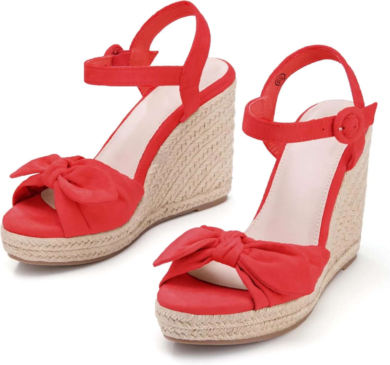 Coutgo Womens Espadrilles Wedges Bow Platform Sandals Open Toe Ankle Strap Summer Dress Heels Cute Shoes