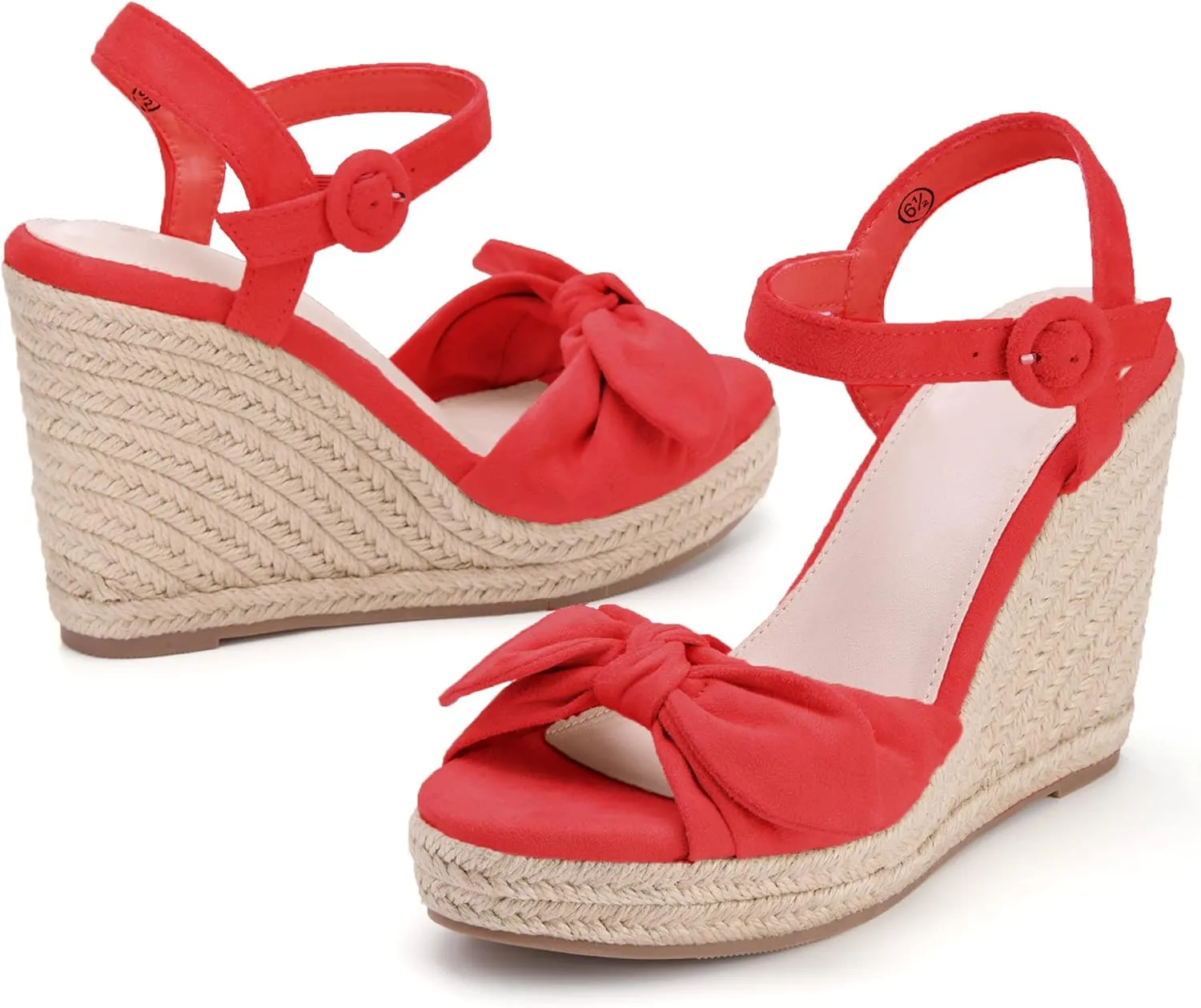 Coutgo Womens Espadrilles Wedges Bow Platform Sandals Open Toe Ankle Strap Summer Dress Heels Cute Shoes