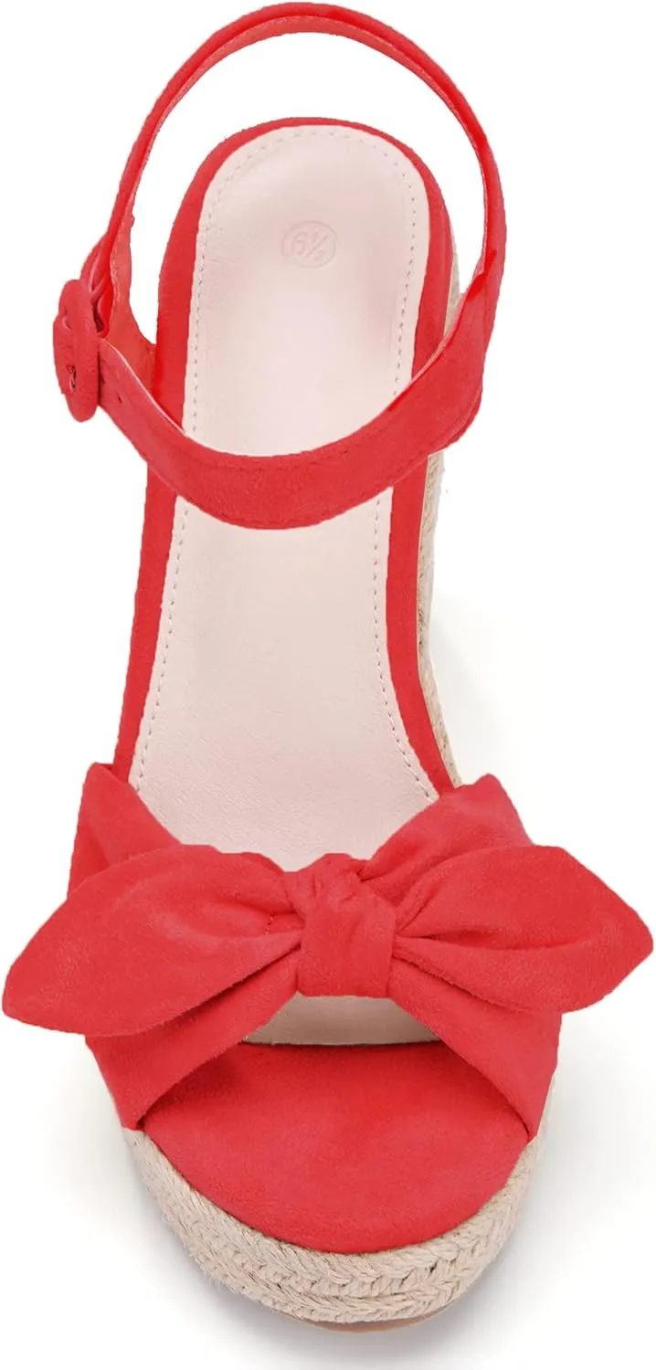 Coutgo Womens Espadrilles Wedges Bow Platform Sandals Open Toe Ankle Strap Summer Dress Heels Cute Shoes