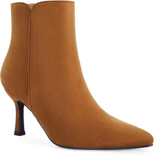 Coutgo Women's Kitten Heel Booties Pointed Toe Low Stiletto Side Zipper Ankle Boots Shoes