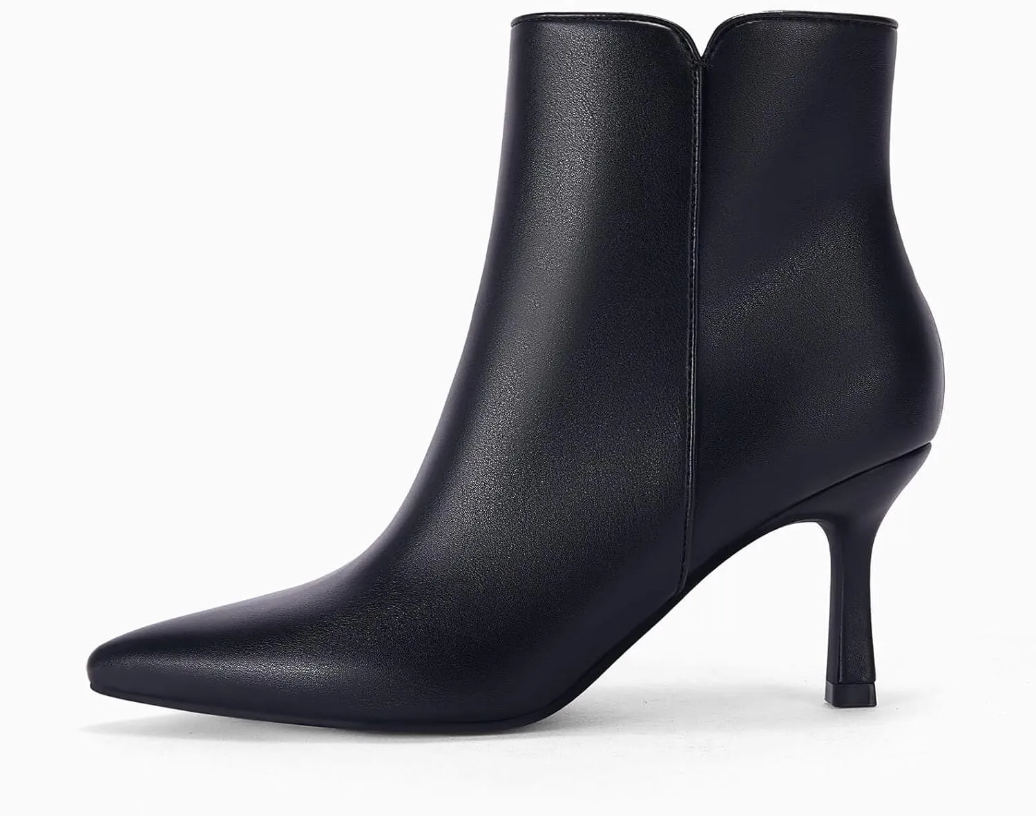 Coutgo Women's Kitten Heel Booties Pointed Toe Low Stiletto Side Zipper Ankle Boots Shoes