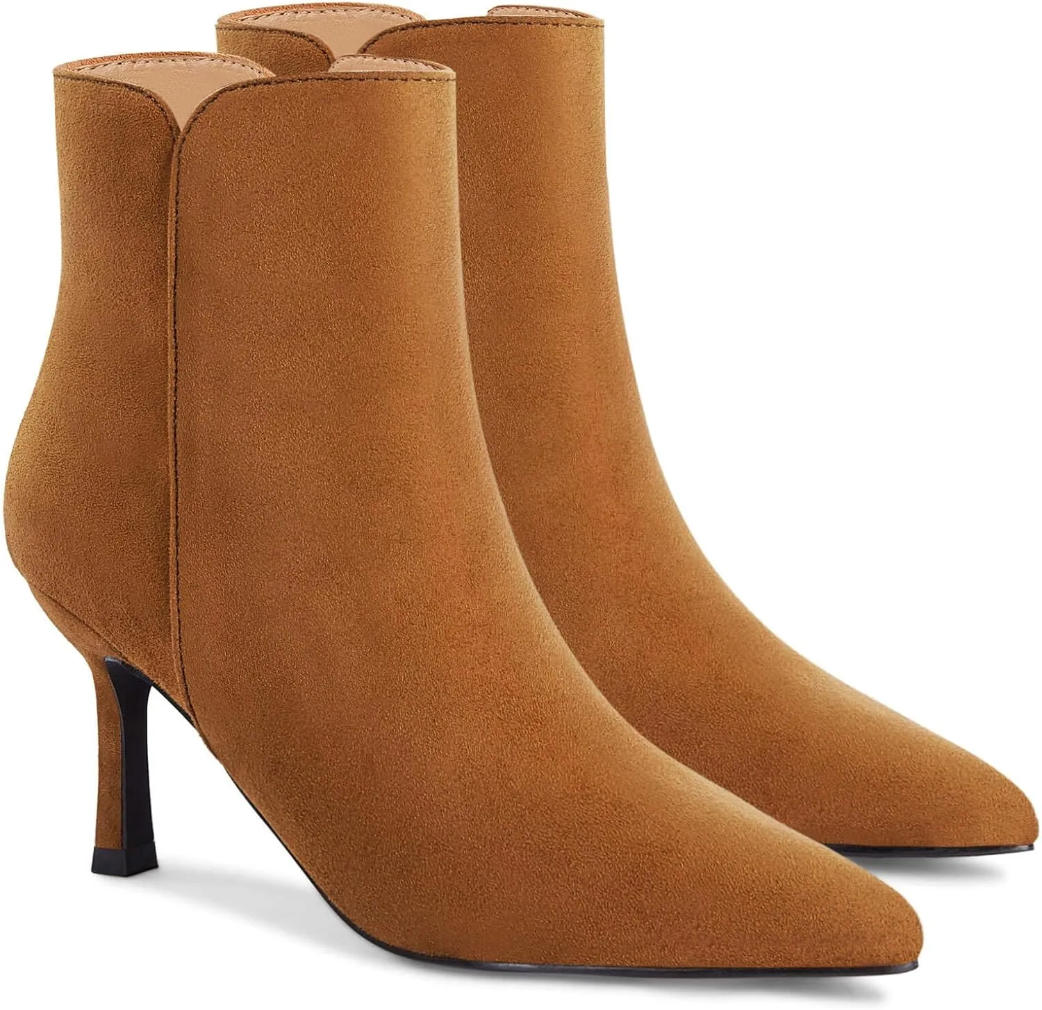 Coutgo Women's Kitten Heel Booties Pointed Toe Low Stiletto Side Zipper Ankle Boots Shoes