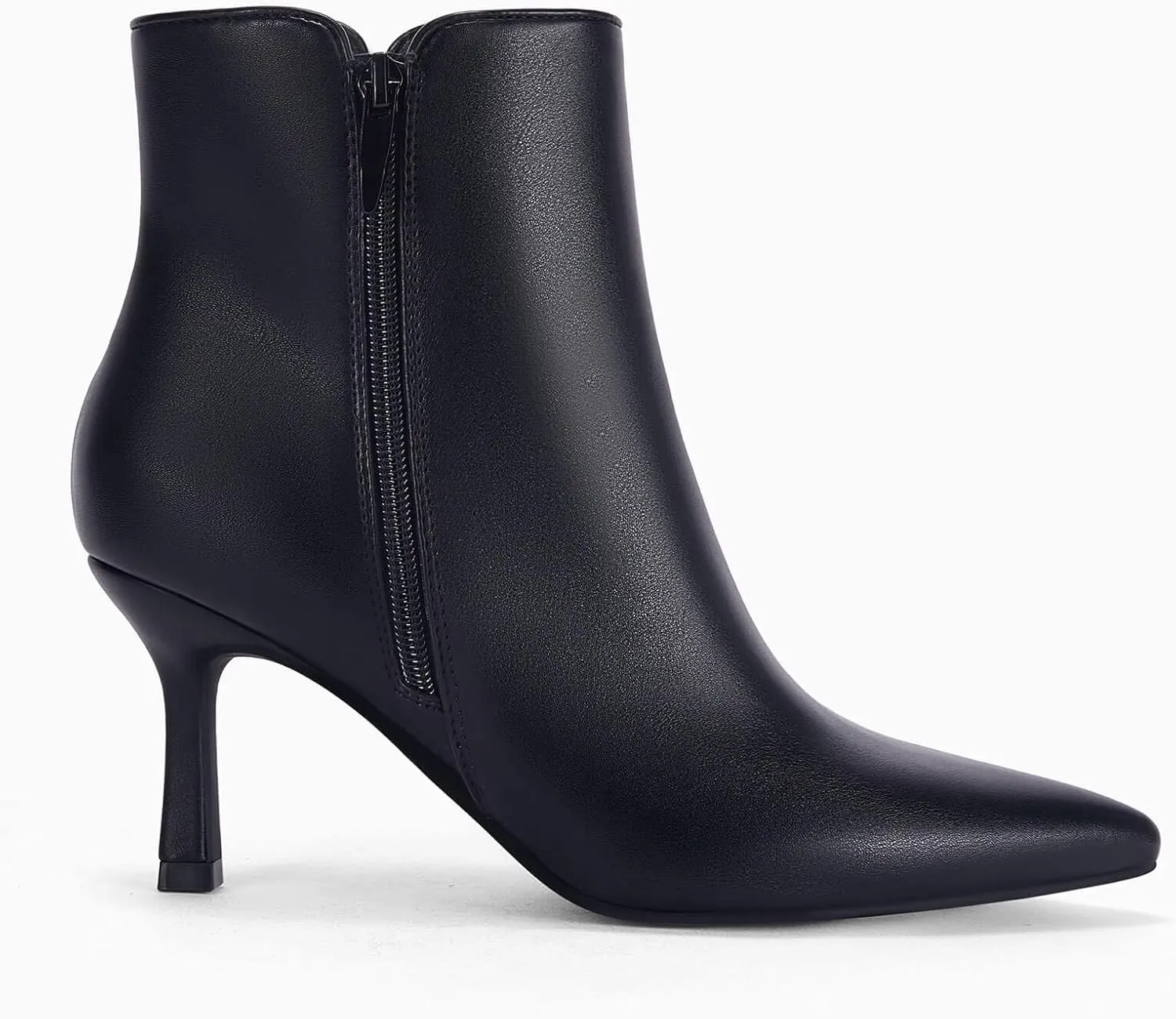 Coutgo Women's Kitten Heel Booties Pointed Toe Low Stiletto Side Zipper Ankle Boots Shoes