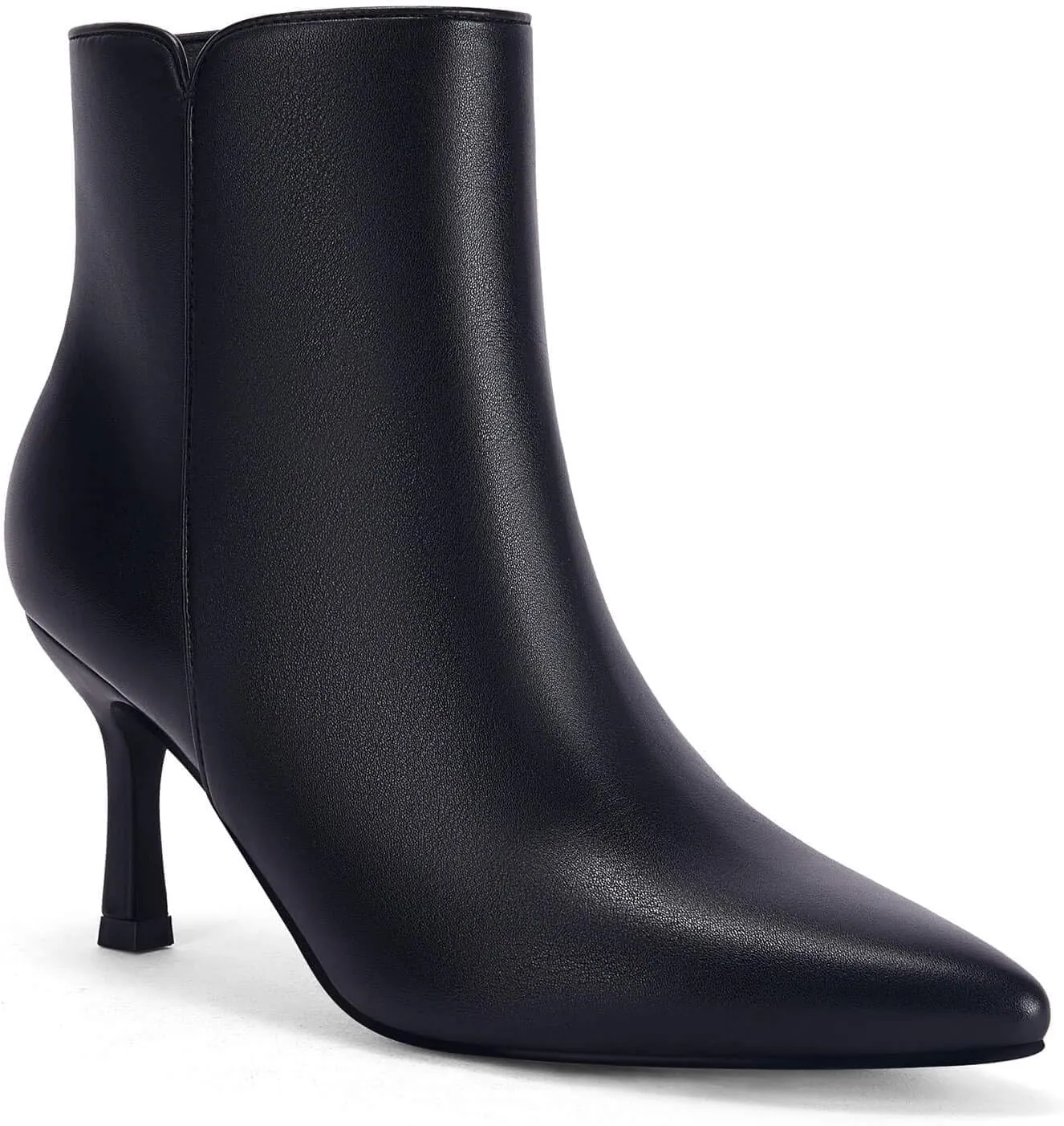 Coutgo Women's Kitten Heel Booties Pointed Toe Low Stiletto Side Zipper Ankle Boots Shoes