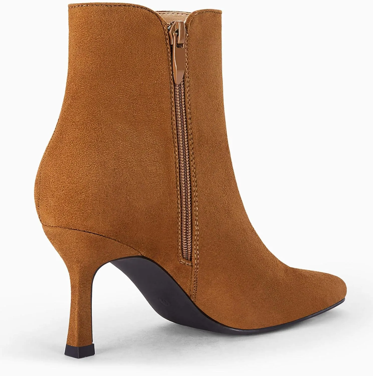 Coutgo Women's Kitten Heel Booties Pointed Toe Low Stiletto Side Zipper Ankle Boots Shoes