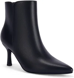 Coutgo Women's Kitten Heel Booties Pointed Toe Low Stiletto Side Zipper Ankle Boots Shoes