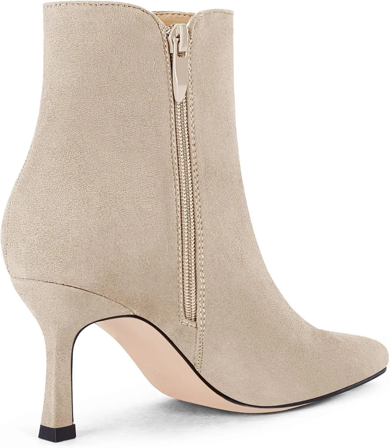 Coutgo Women's Kitten Heel Booties Pointed Toe Low Stiletto Side Zipper Ankle Boots Shoes