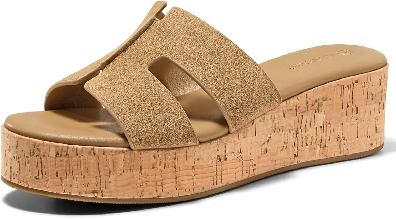 Coutgo Women's Platform Wedge Sandals Open Toe Slip On Slides Cork Heeled Cutout Comfortable Summer Shoes