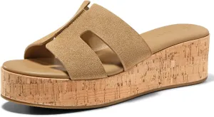 Coutgo Women's Platform Wedge Sandals Open Toe Slip On Slides Cork Heeled Cutout Comfortable Summer Shoes
